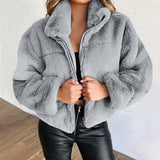 Plush Stand Collar Short Coat