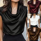 Shiny Cowl Neck Ruched Blouse