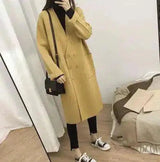 Warm Double-Breasted Women's Long Coat-Yellow-1