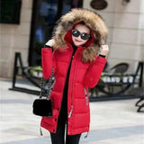 Winter Hooded Jacket with Fur Trim-Red-1