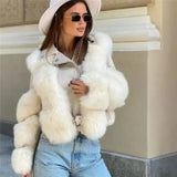 Faux Fur Jacket with Belt and Wide Collar-White-1