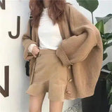 Warm Knit Cardigan with Pockets-Apricot-1