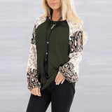 Women's Animal Print Casual Zip-Up Jacket-Green-1