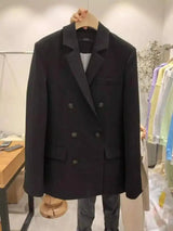 Men's Double-Breasted Tailored Blazer Jacket-Black-1