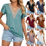 Women's Temperament Fashion Lace V-neck Short-sleeved Tops-1