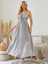 Bohemian Halter Maxi Dress - Women's Summer Striped Sleeveless Flowy Beach Dress