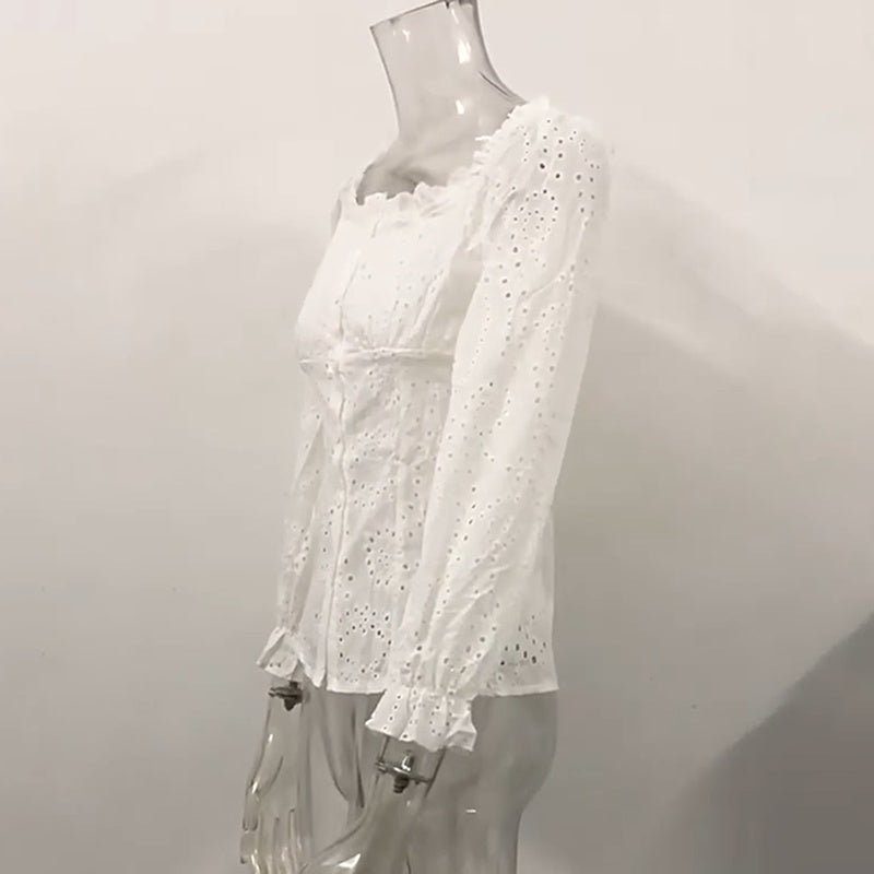 Square Neck Eyelet Lace Blouse