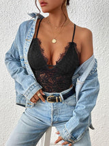 Perfee Crisscross Lace Spaghetti Strap Bodysuit-9