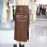 PU Leather Midi Pencil Skirt