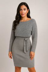 2pcsスーツレディースソリッドストライプ長袖トップス＆タイトサスペンダースカートファッション秋冬スリム服