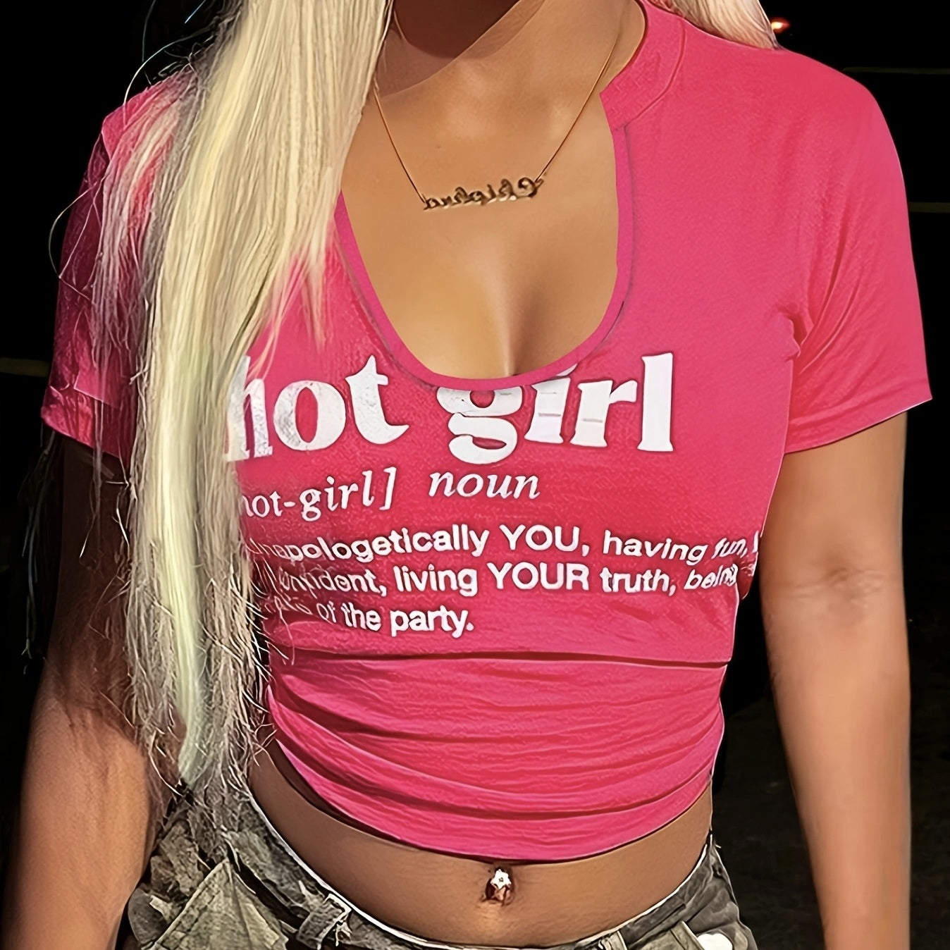 Women's U-Neck Letter Printed T-Shirt Top – Casual & Stylish