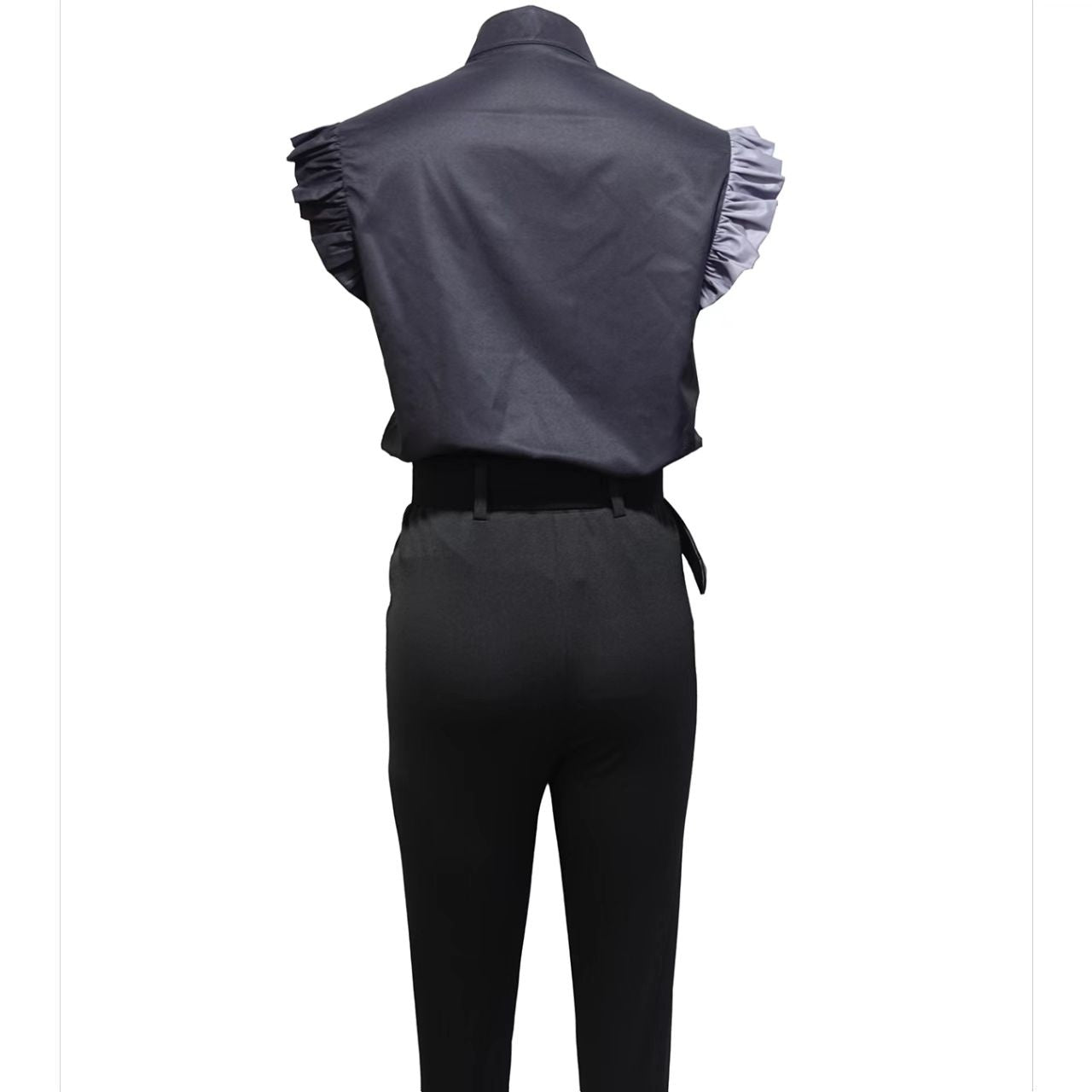 Ladies' V-Neck Button-Up Petal Sleeve Off-Shoulder Shirt – Elegant and Versatile Printed Set