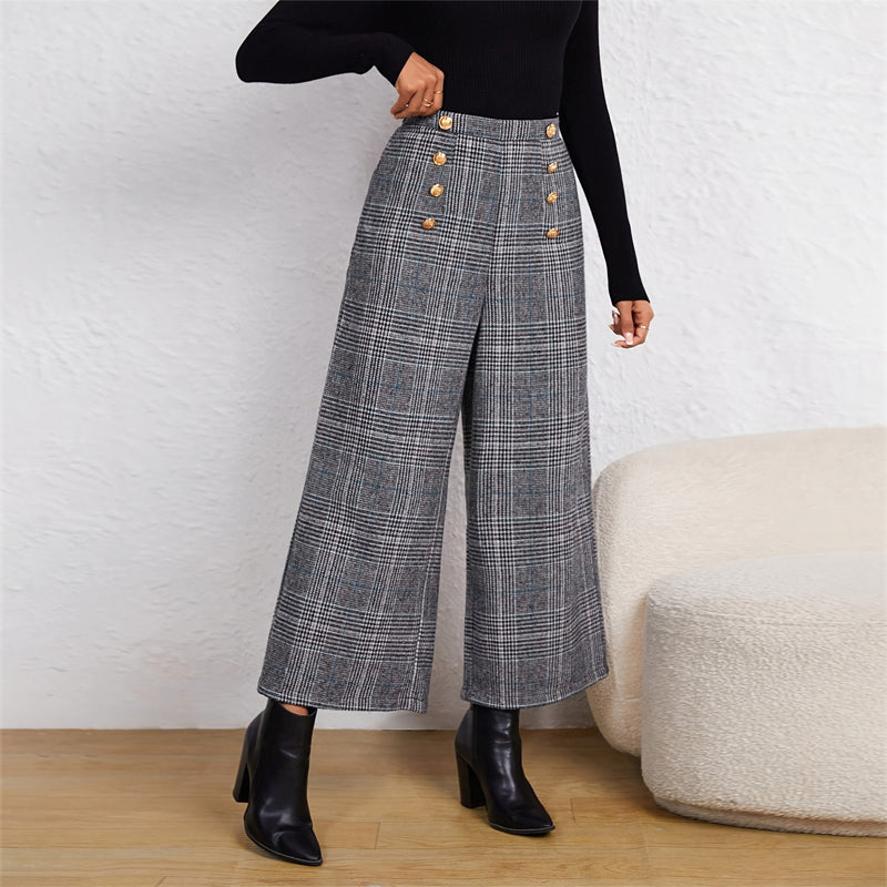 Plaid Wide Leg Office Pants