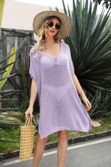 Openwork Side Slit Cover-Up Dress-Lavender-1