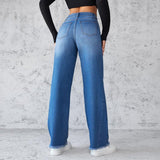 Fashion Straight Wide-leg Jeans Casual High-waist Non-elastic Womens Clothing-2