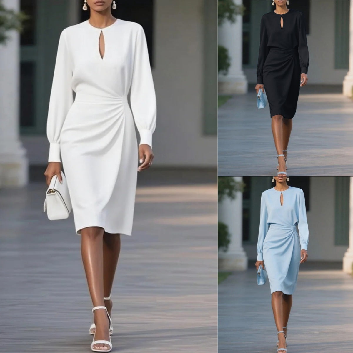 Chic Pleated Waist Hollow Dress