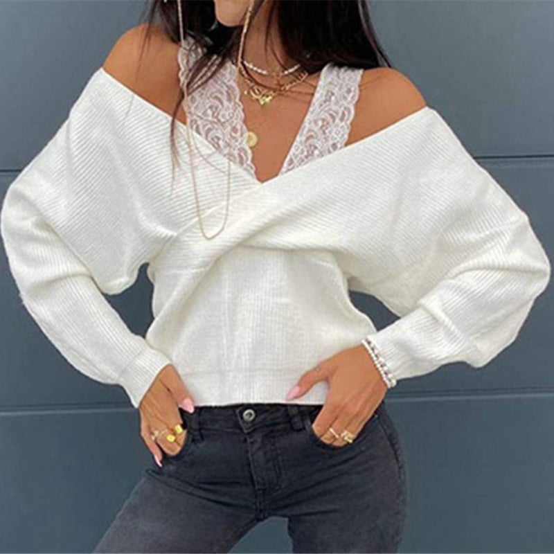Off-Shoulder Lace Trim Blouse