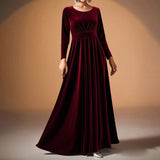 Velvet Pleated Long Sleeve Maxi Dress