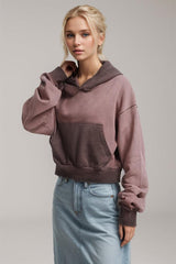 Basic Bae Kangaroo Pocket Long Sleeve Cropped Hoodie-Grayish Purple-8