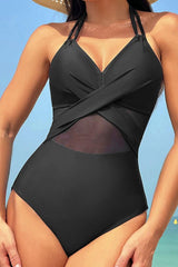 Crisscross Halter Neck One-Piece Swimwear-2