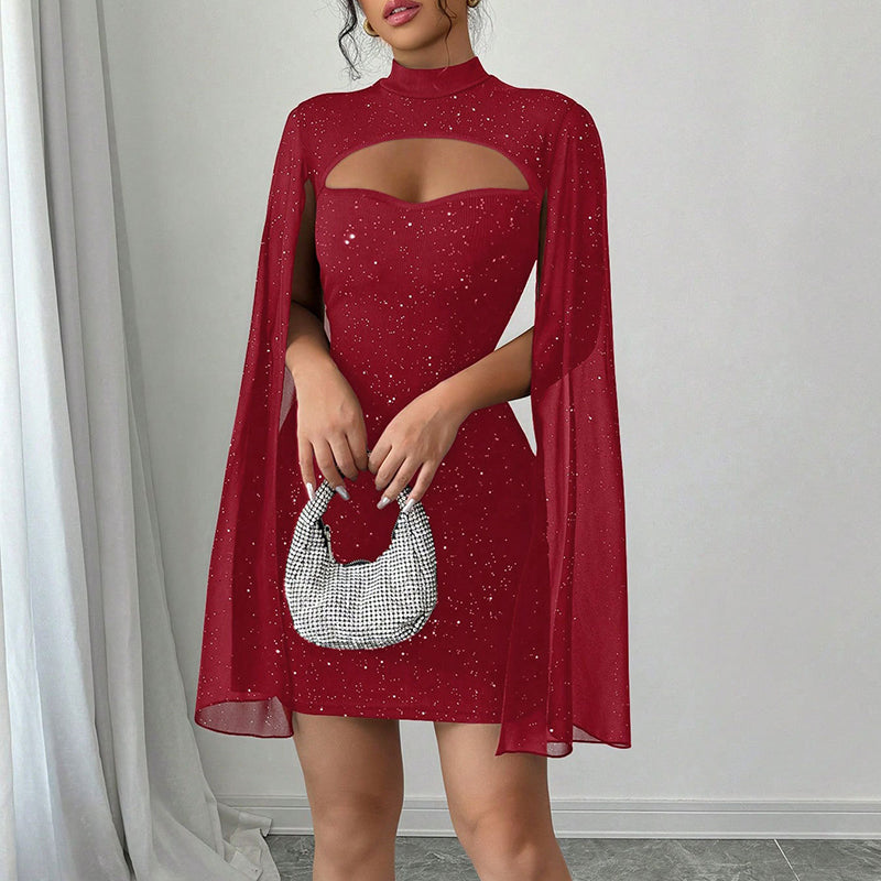 Sparkly Cloak Sleeve Mini Dress