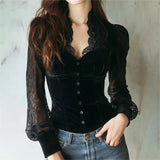 Velvet Lace Gothic V-Neck Top