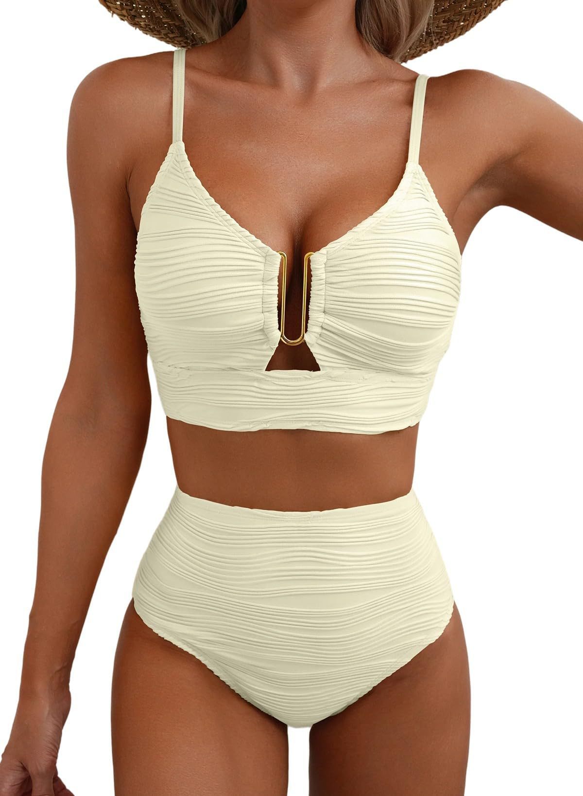 Women's V-Neck Hollow Bikini Swimsuit | High-Waist Design