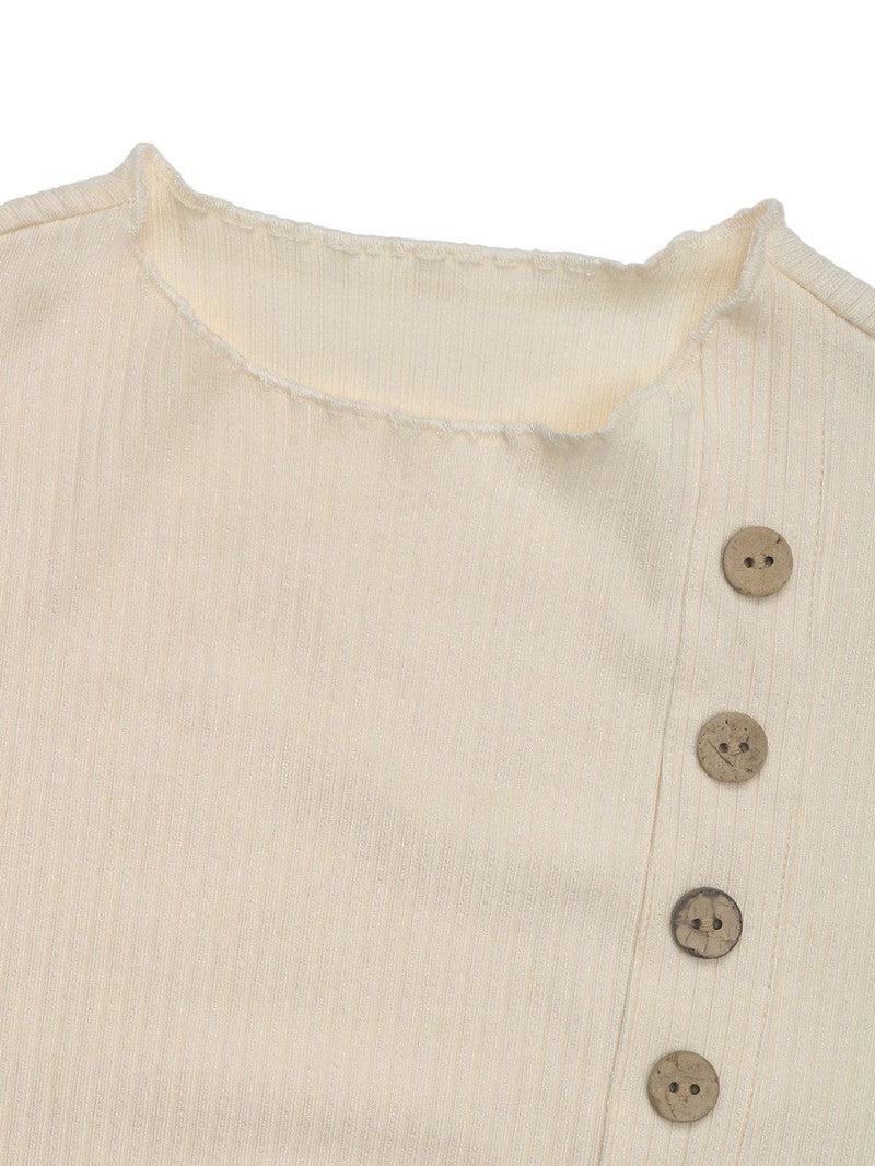 Perfee Decorative Button Round Neck Long Sleeve Bodysuit-7