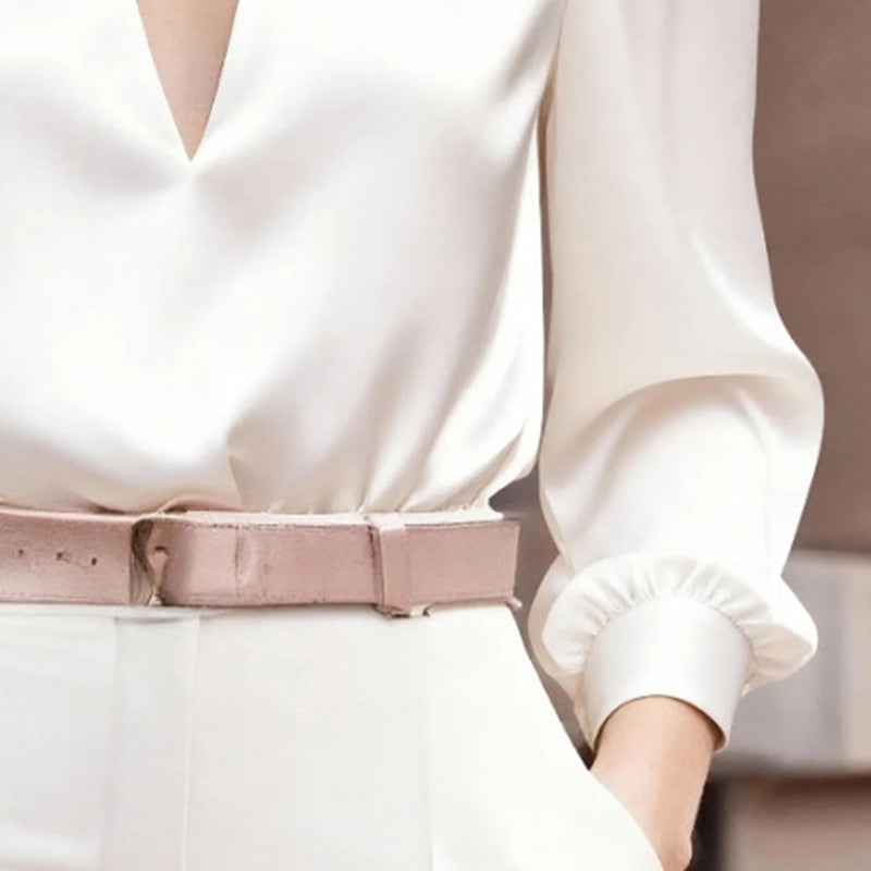 Satin V-Neck Slim Blouse