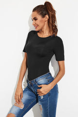 Round Neck Short Sleeve Bodysuit-2