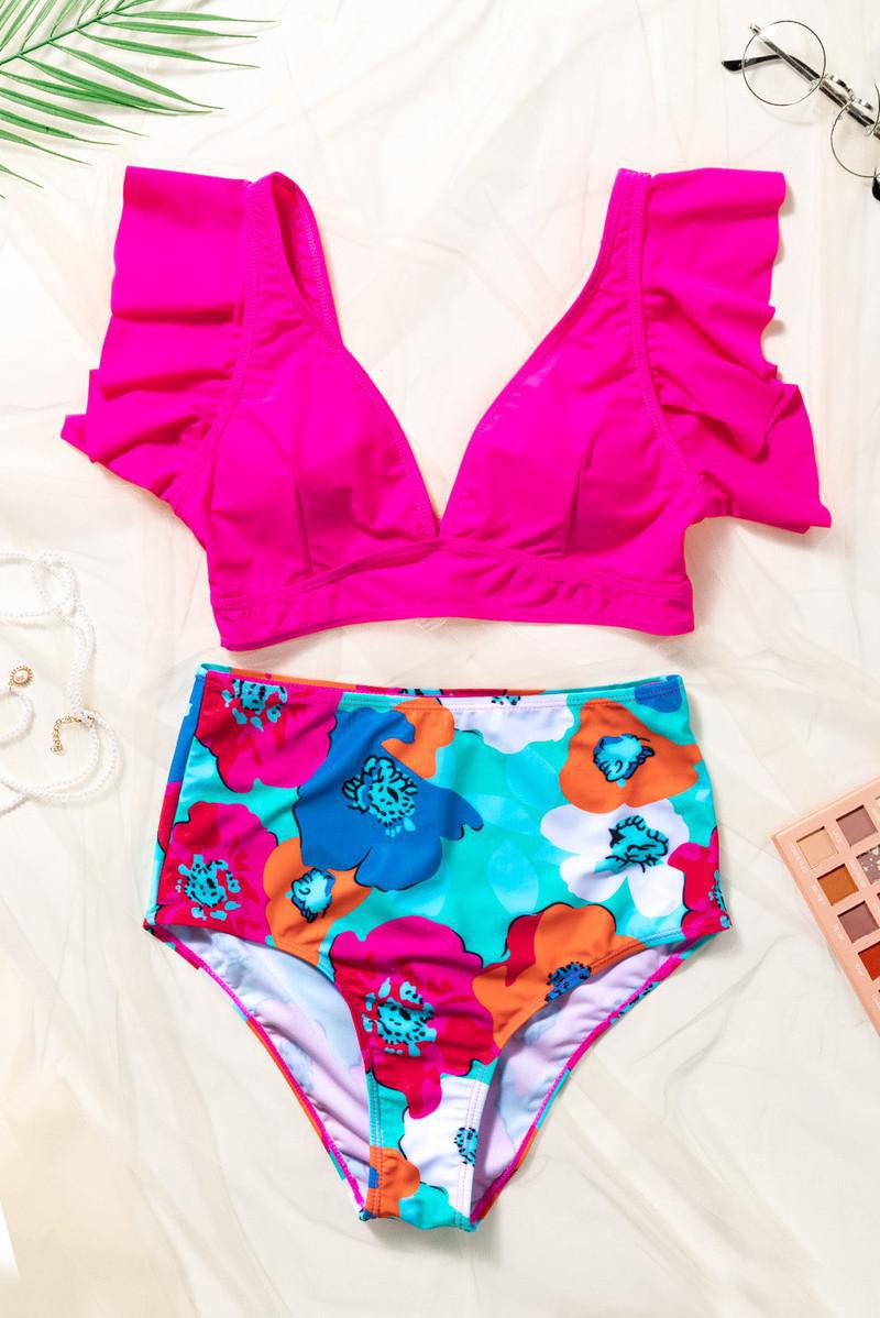 Cropped Swim Top and Floral Bottoms Set-3