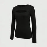 Cut-Out Ribbed Long Sleeve Tee
