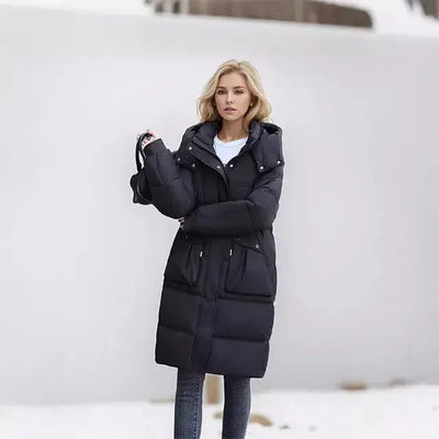 Elegant Over-the-Knee Puffer Coat – Cozy Winter Luxury