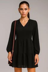 シフォンロングスリーブVネックAラインオリジナルドレス