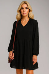 シフォンロングスリーブVネックAラインオリジナルドレス