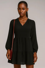 シフォンロングスリーブVネックAラインオリジナルドレス