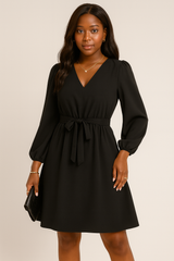 秋と冬のヨーロッパとアメリカの女性の服の長袖小さなVネックレースアップドレス