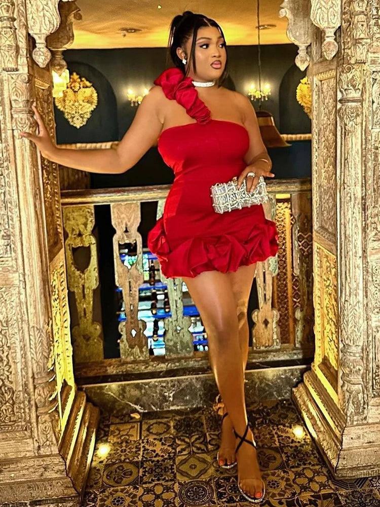 One Shoulder Red Dress