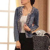 Women's Sequined Denim Jacket with Crystal Accents-2