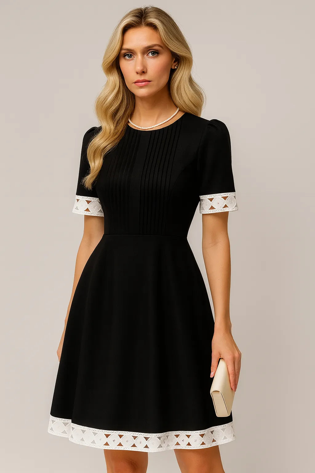 Vintage Lace-Trim A-Line Dress