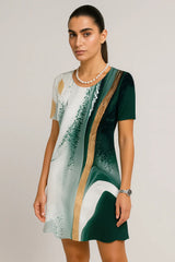 ドレス ヴィンテージ風プリント 半袖