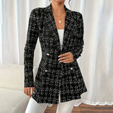 Plaid Double-Breasted Tweed Blazer