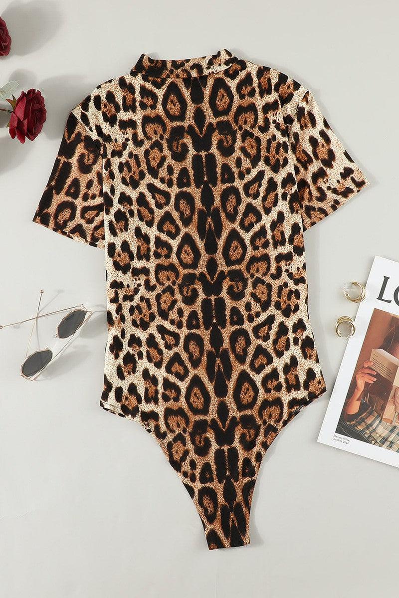 Leopard Half Zip Short Sleeve Bodysuit-6