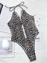 Leopard Cutout Halter Neck One-Piece Swimwear