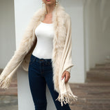 Faux Fur Trim Fringe Cardigan