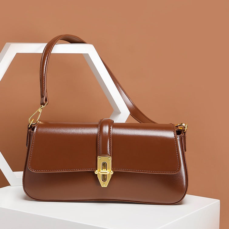 Women's Genuine Leather Baguette Bag - Crossbody Underarm