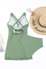 Tie Back Sleeveless Swim Dress and Bottoms Set-5