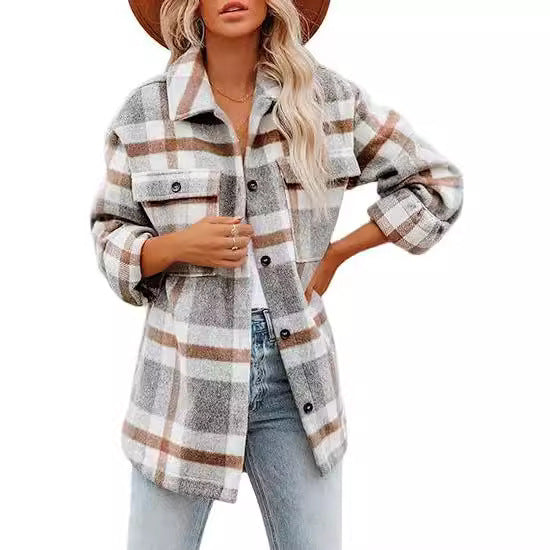 Chic Plaid Buckle Jacket for Women