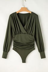 Ruched Surplice Long Sleeve Bodysuit-6