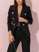 Elegant Women's Double-Breasted Business Suit